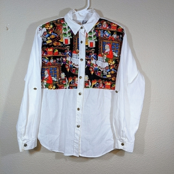 Santa's Workshop Vintage Button Down Long Sleeve Blouse - Picture 1 of 8